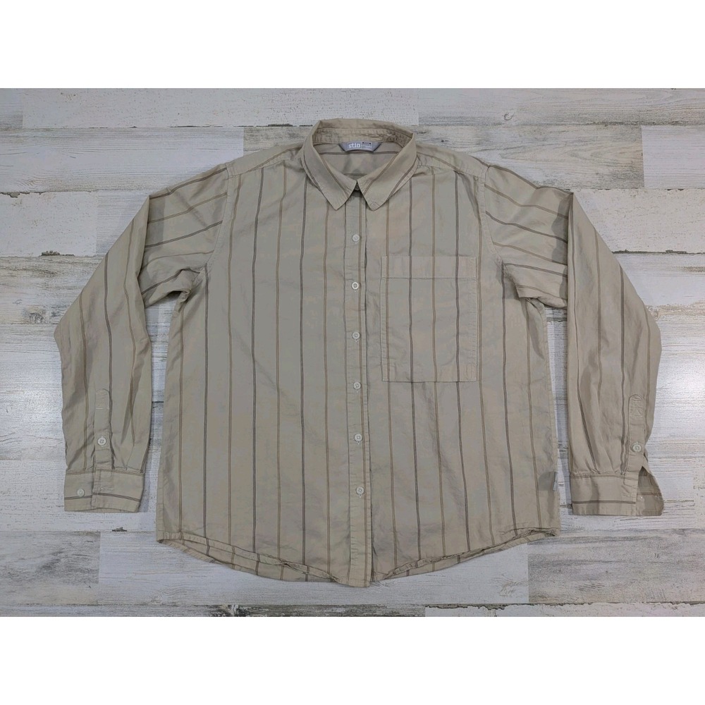 Stio Womens Large Tan Striped Button Up Shirt Long Sleeve Cotton CFC21053